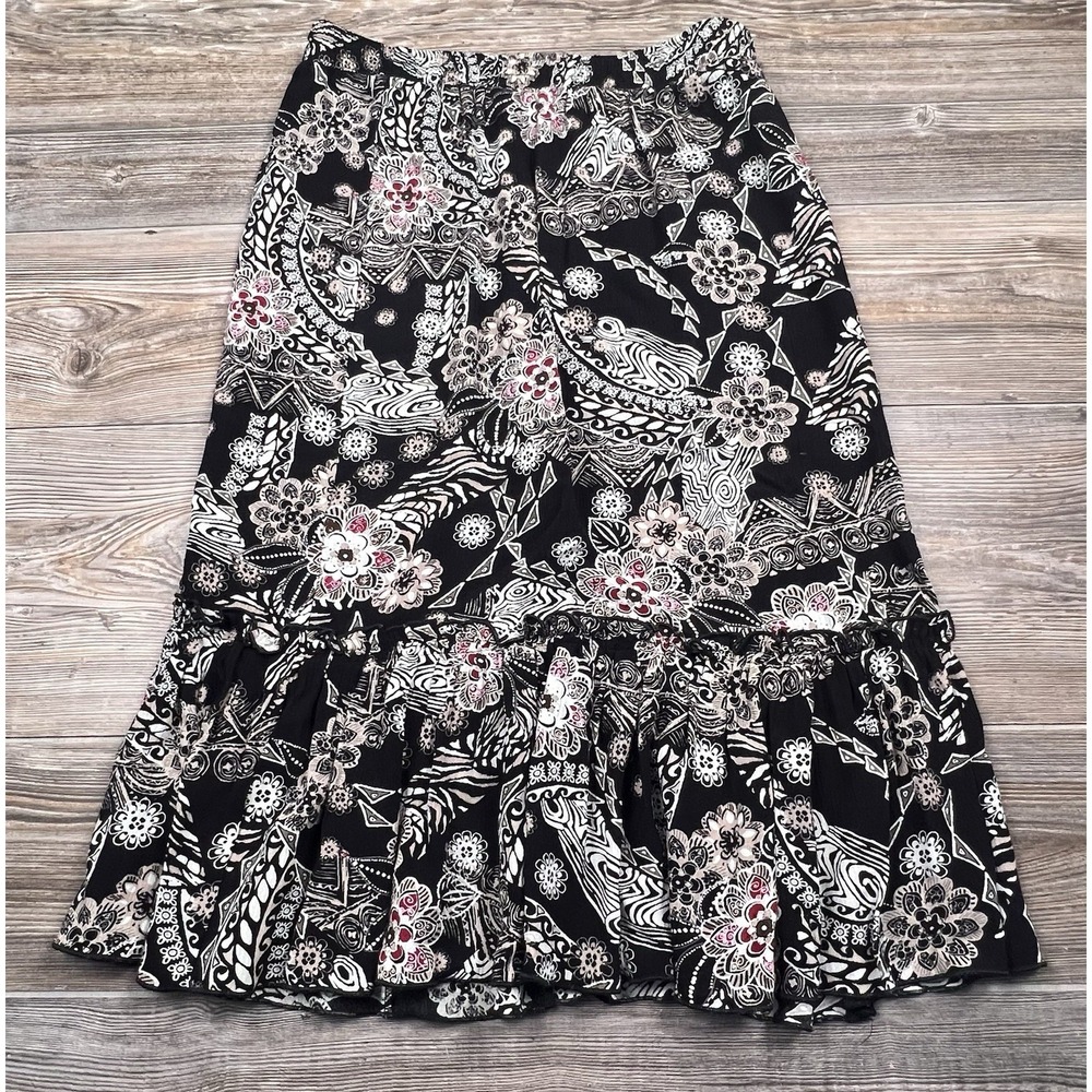 NWT Sag Harbor PM Midi Skirt A-Line‎ Floral Ruffle Feminine Boho Chic Coquette